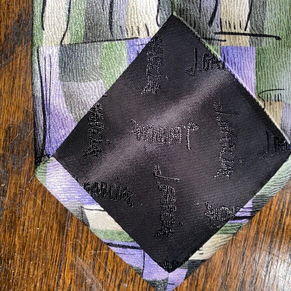 Jerry Garcia Tie 2005 Abstract Print in Green Tan  Lavender Silk Classic Necktie - Picture 5 of 7